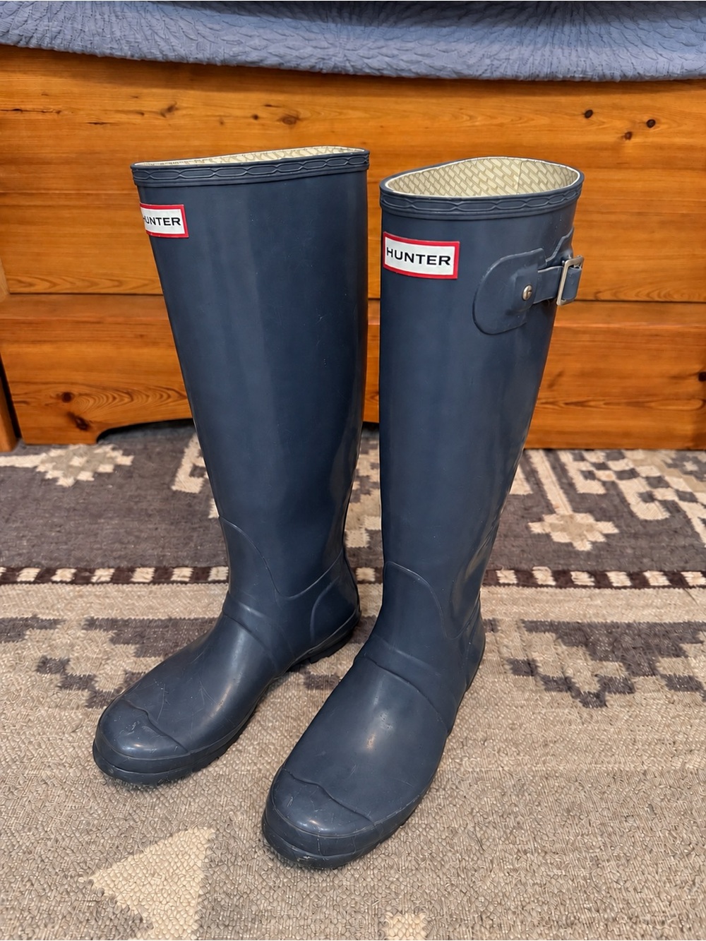 Women's Hunter Tall Rain Boots, Navy / Gray, Size 8